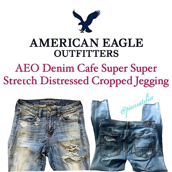 American Eagle AEO Denim Cafe Super Super Stretch Distressed Cropped Jegging, 8 - Picture 8 of 14